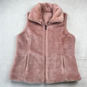 Liz Claiborne Pink Faux Fur Reversible Petites Vest Outerwear Women's size PS